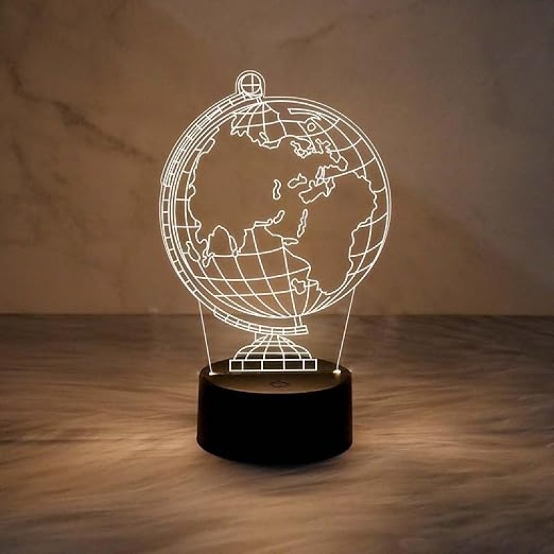 3D Illusion Earth Globe Night Lamp  Kids Room Decor Light  Gifts for Astronomy Lovers  Warm White Light